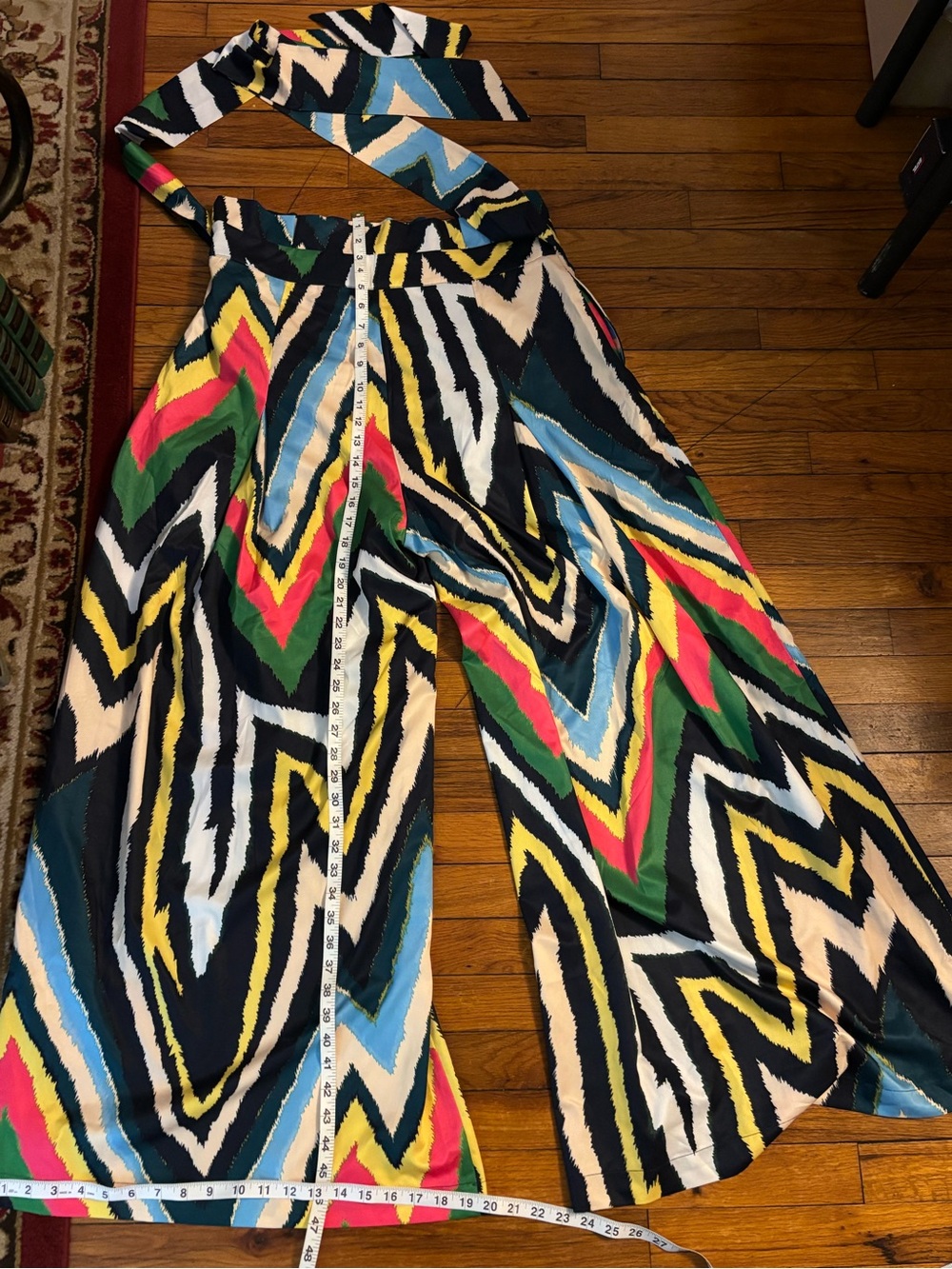 Gracia Paperbag Palazzo Pants Multicolor Chevron - Navy, Yellow, Green & Pink